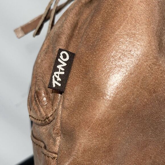 Tano Womens Distressed Studded One Strap Leather Hobo Handbag Brown OS - Picture 4 of 8